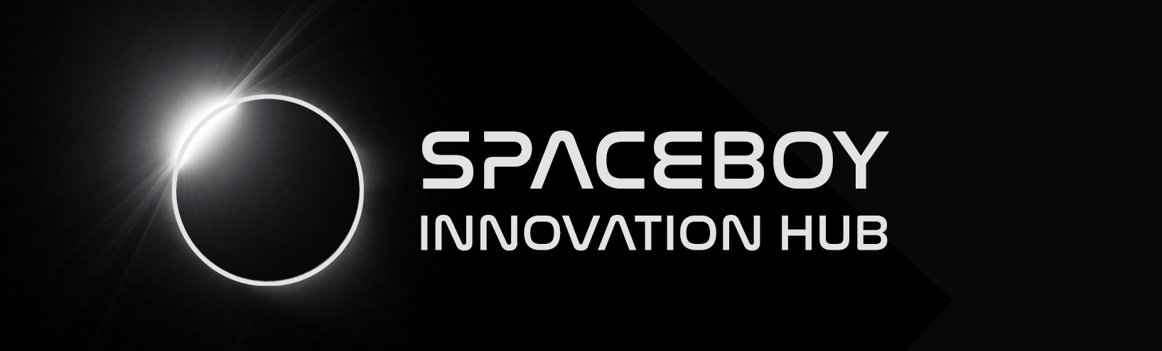 SPACEBOY logo with an eclipse flare behind the ring